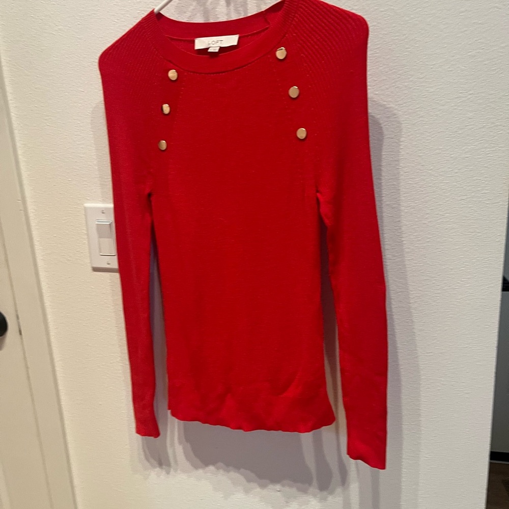 LOFT Vibrant Red Sweater with Gold Buttons